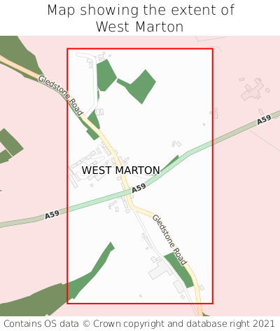 Map showing extent of West Marton as bounding box