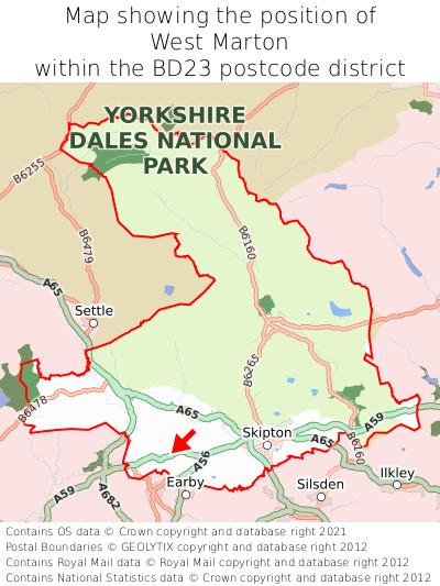 Map showing location of West Marton within BD23