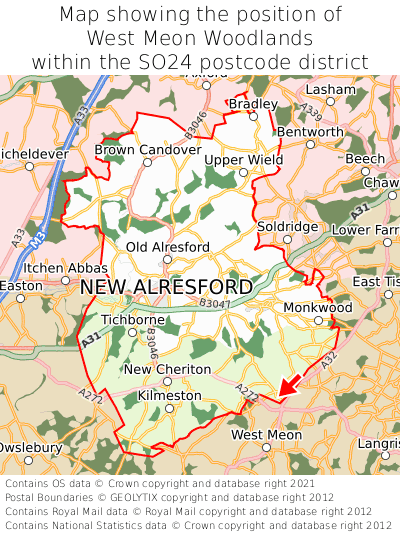 Map showing location of West Meon Woodlands within SO24