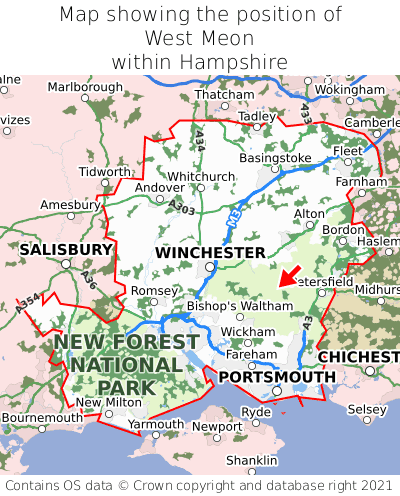 Map showing location of West Meon within Hampshire