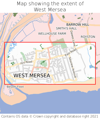 Map showing extent of West Mersea as bounding box
