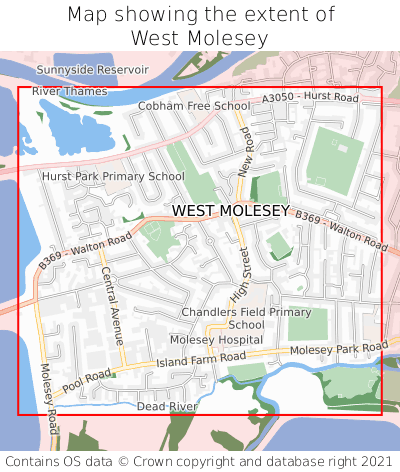 Map showing extent of West Molesey as bounding box