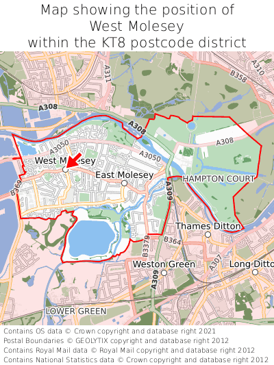 Map showing location of West Molesey within KT8