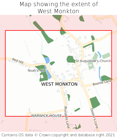 Map showing extent of West Monkton as bounding box