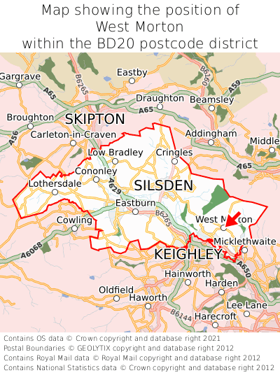 Map showing location of West Morton within BD20