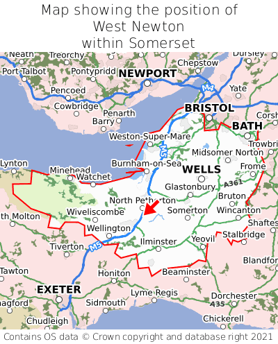 Map showing location of West Newton within Somerset