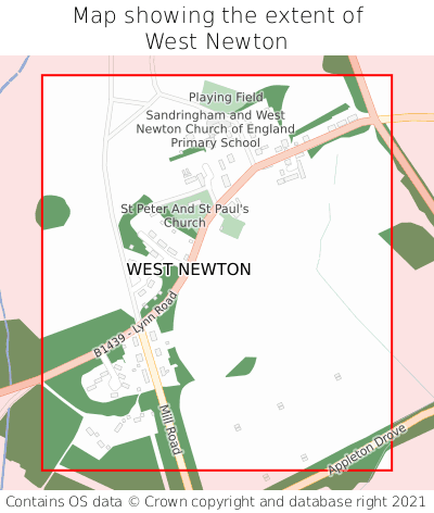 Map showing extent of West Newton as bounding box