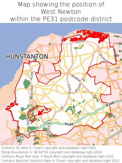 Map showing location of West Newton within PE31