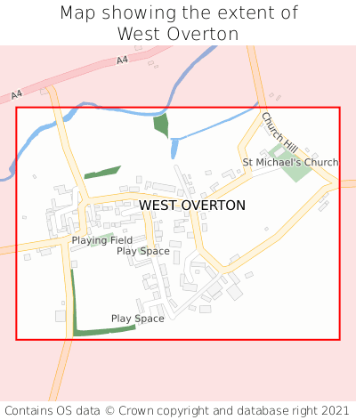 Map showing extent of West Overton as bounding box