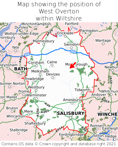 Map showing location of West Overton within Wiltshire