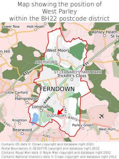 Map showing location of West Parley within BH22