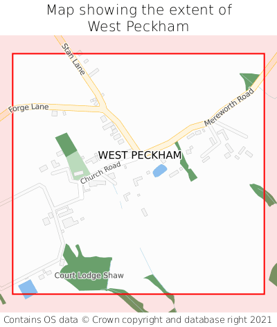 Map showing extent of West Peckham as bounding box