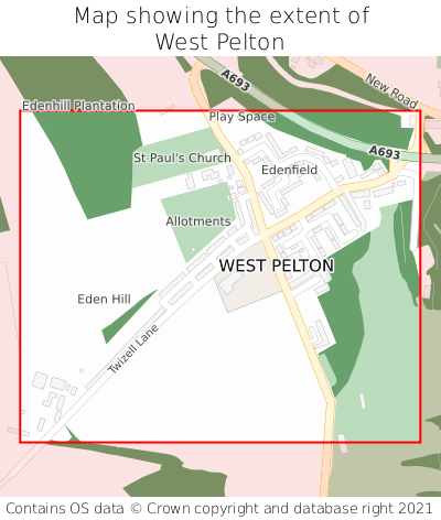 Map showing extent of West Pelton as bounding box