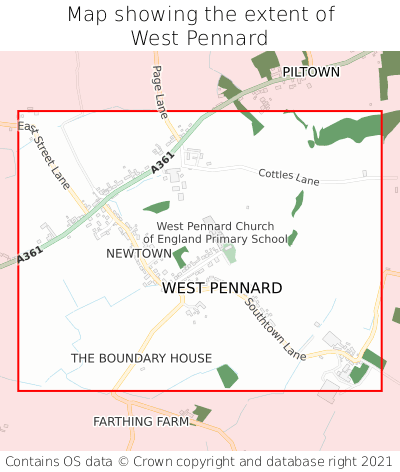 Map showing extent of West Pennard as bounding box
