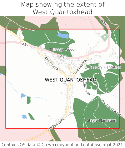 Map showing extent of West Quantoxhead as bounding box