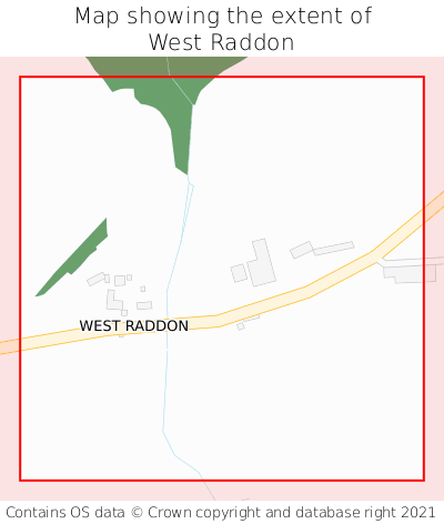 Map showing extent of West Raddon as bounding box
