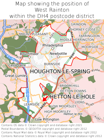 Map showing location of West Rainton within DH4