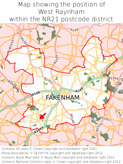Map showing location of West Raynham within NR21