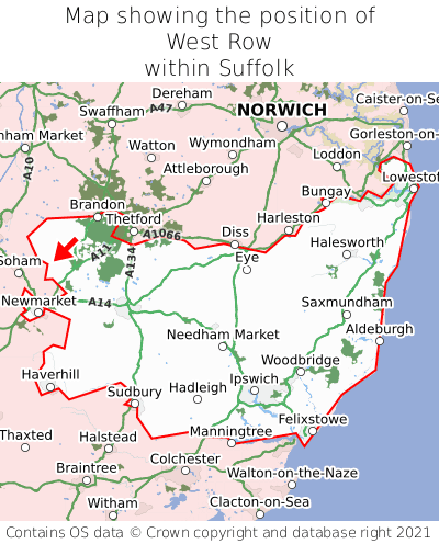Map showing location of West Row within Suffolk