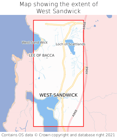 Map showing extent of West Sandwick as bounding box