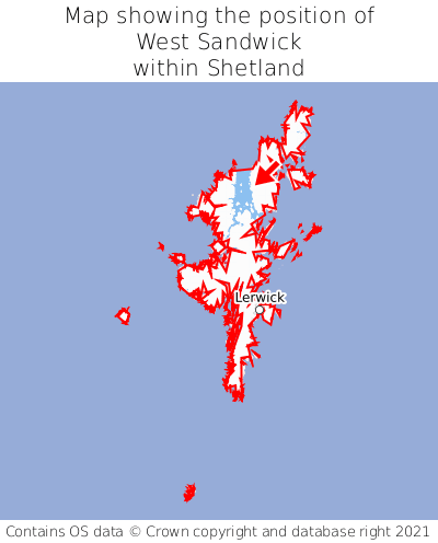 Map showing location of West Sandwick within Shetland