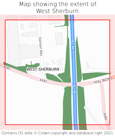 Map showing extent of West Sherburn as bounding box