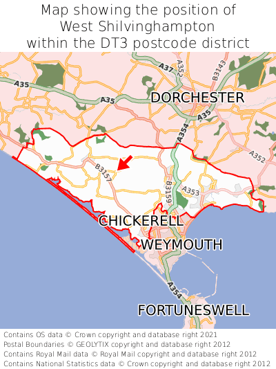 Map showing location of West Shilvinghampton within DT3