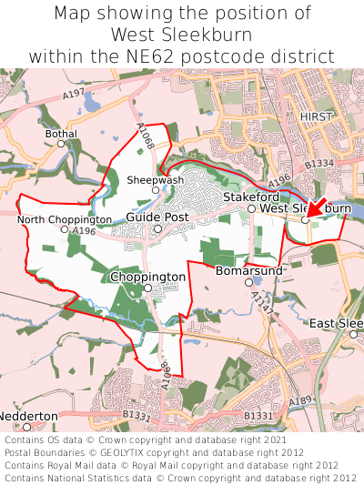 Map showing location of West Sleekburn within NE62