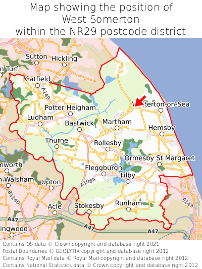 Map showing location of West Somerton within NR29