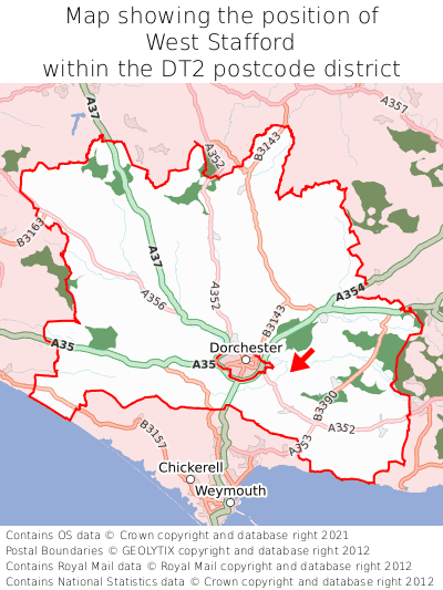 Map showing location of West Stafford within DT2
