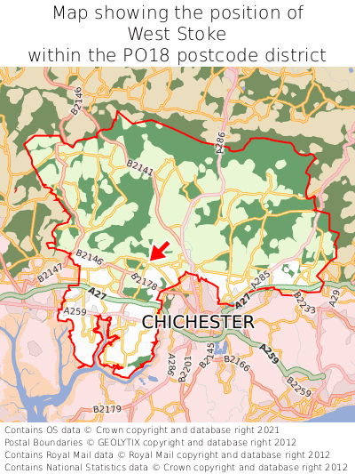 Map showing location of West Stoke within PO18