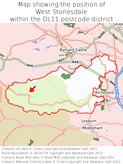 Map showing location of West Stonesdale within DL11