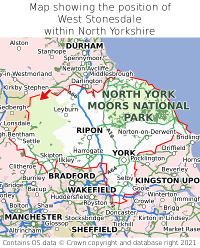 Map showing location of West Stonesdale within North Yorkshire