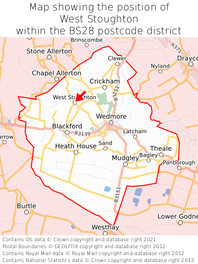 Map showing location of West Stoughton within BS28