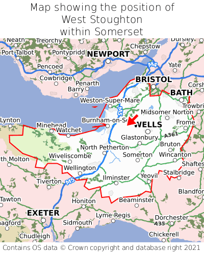 Map showing location of West Stoughton within Somerset