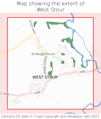 Map showing extent of West Stour as bounding box