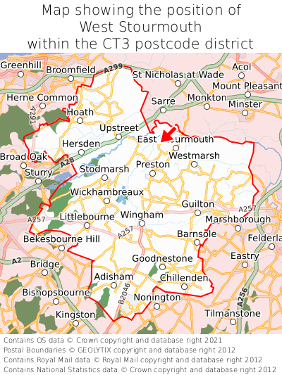 Map showing location of West Stourmouth within CT3