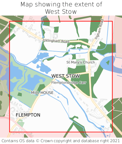 Map showing extent of West Stow as bounding box