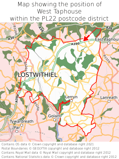Map showing location of West Taphouse within PL22