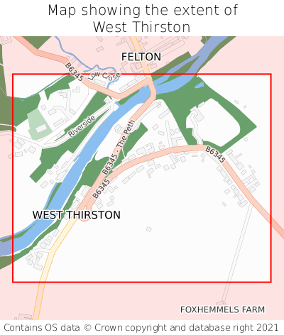 Map showing extent of West Thirston as bounding box