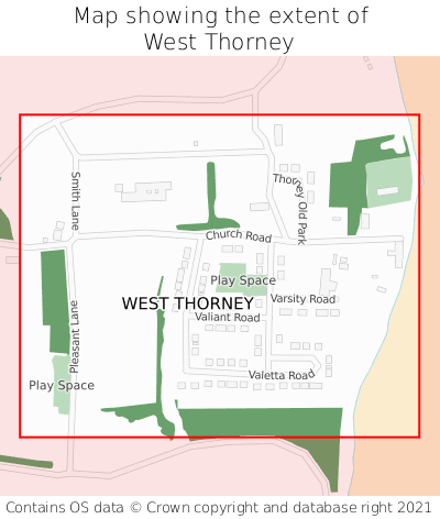 Map showing extent of West Thorney as bounding box