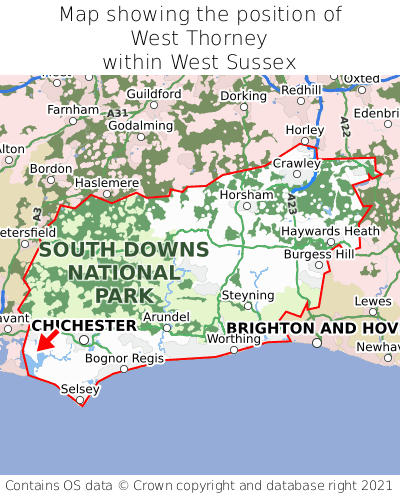 Map showing location of West Thorney within West Sussex