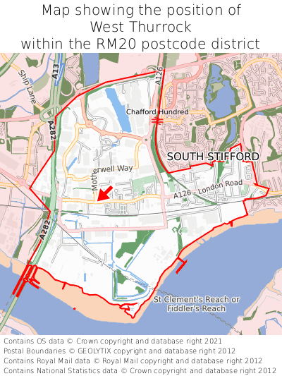 Map showing location of West Thurrock within RM20