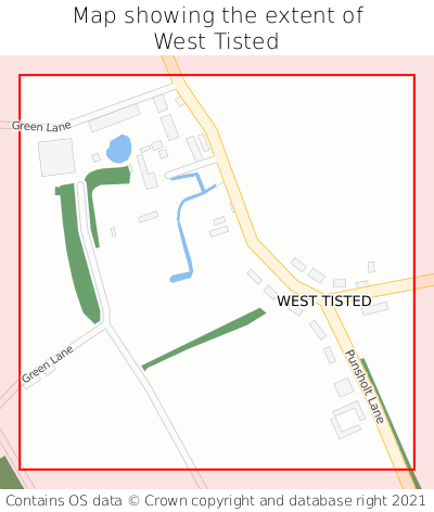 Map showing extent of West Tisted as bounding box