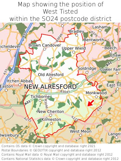 Map showing location of West Tisted within SO24