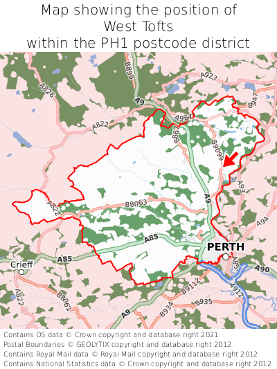 Map showing location of West Tofts within PH1