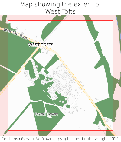Map showing extent of West Tofts as bounding box
