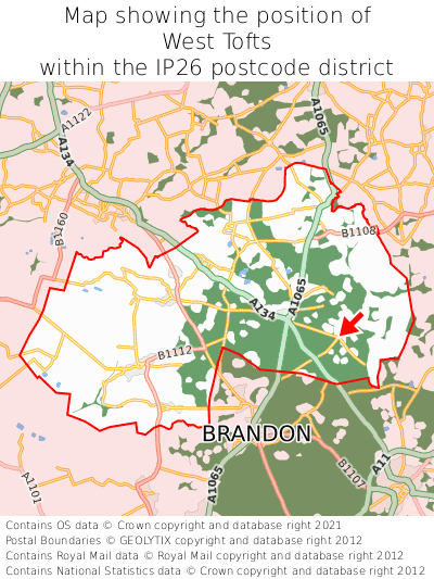 Map showing location of West Tofts within IP26