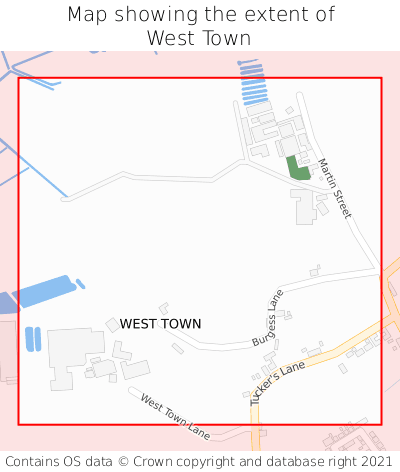 Map showing extent of West Town as bounding box