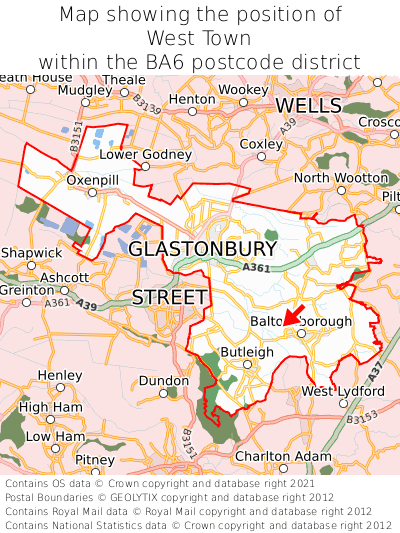 Map showing location of West Town within BA6